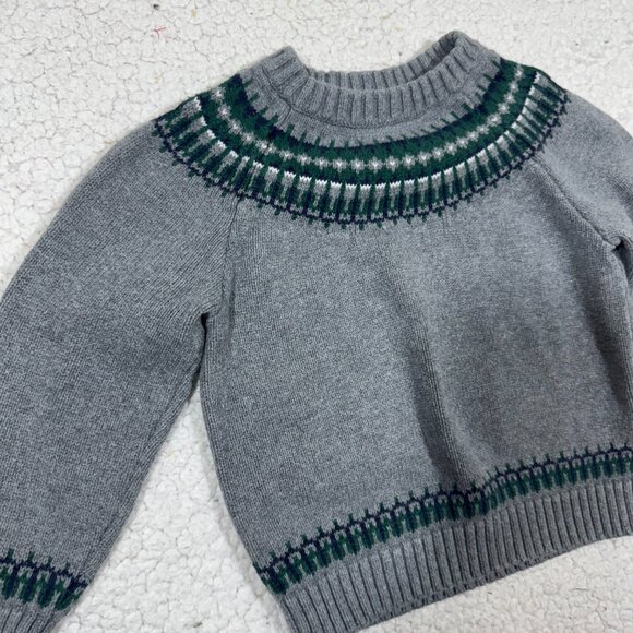 Janie and Jack Boys Fair Isle Pullover Sweater Size 3 Gray Crewneck Preppy Cozy - Picture 2 of 5